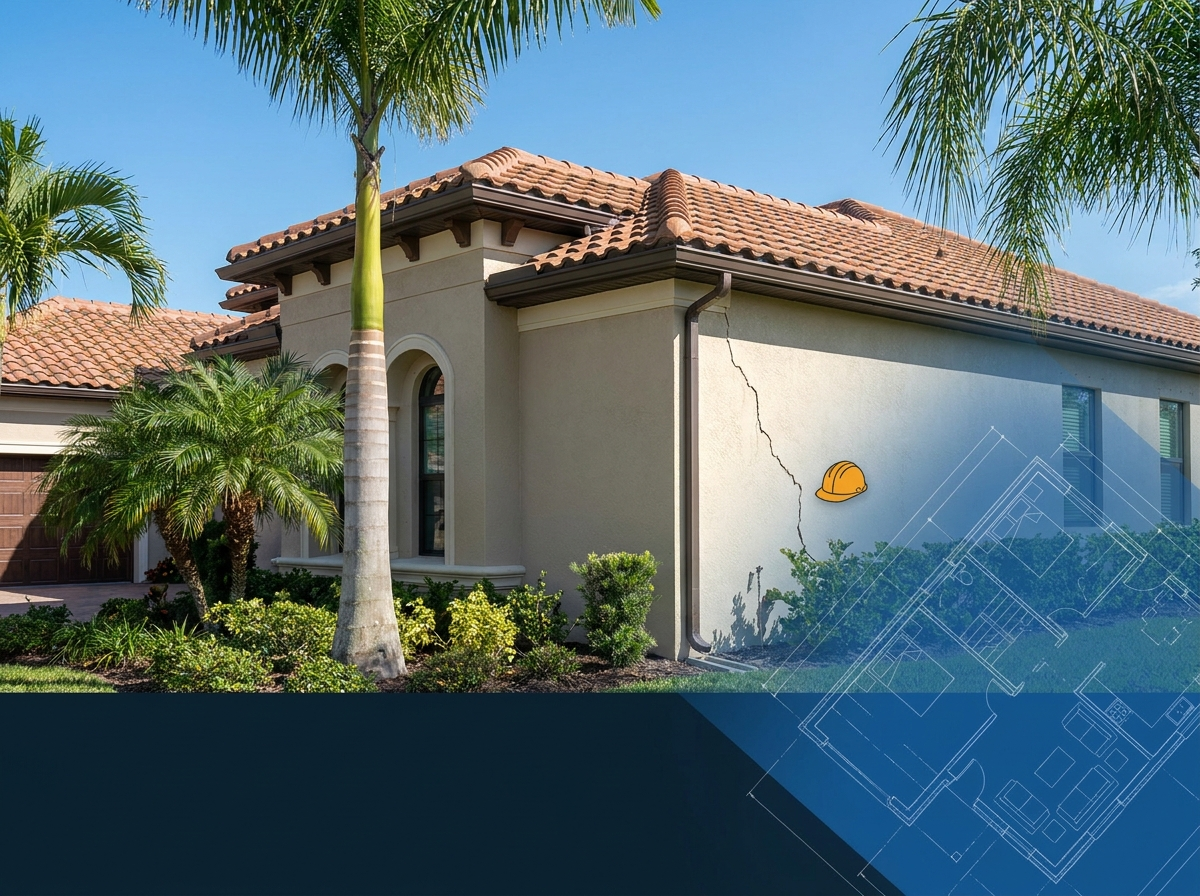 Newly built Florida home with a stucco crack defect